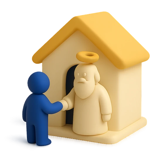 Illustration of the literal translation: A guest into the house — God into the house.