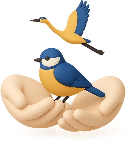 Illustration of the literal translation: Better a titmouse in your hands than a crane in the sky.