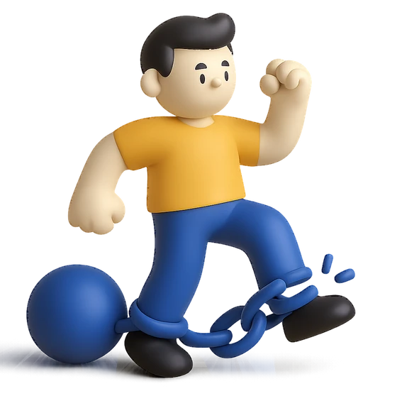 Illustration of the literal translation: As if he broke off his chain.
