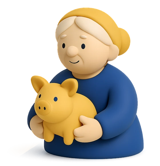 Illustration of the literal translation: The old woman had no troubles, so she bought a piglet.