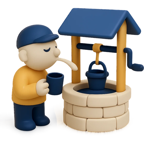 Illustration of the literal translation: Don't spit into the well — you will have to drink the water.