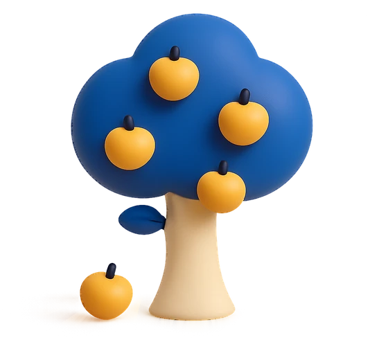 Illustration of the literal translation: The apple falls not far from the apple tree.