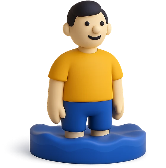 Illustration of the literal translation: For him the sea is knee-deep.